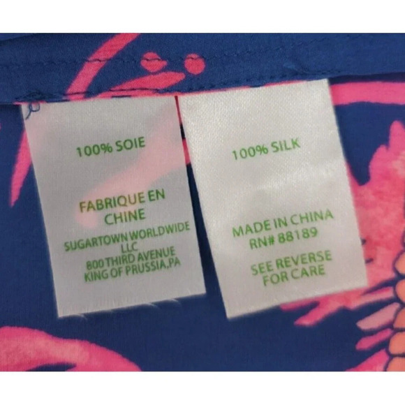 Lilly Pulitzer Silk Fushia Navy Bird Print Sleeveless Blouse High Low XS Preppy - Picture 10 of 12